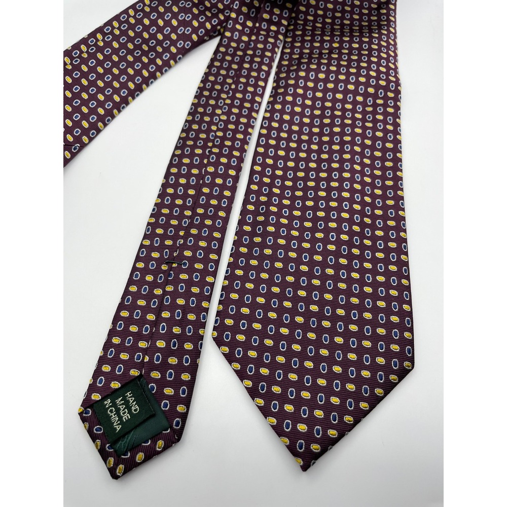 Lauren Ralph Lauren Mens Burgundy Silk Geometric Medallion Necktie Classic Tie